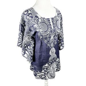 Yoana Baraschi Embroidered Floral Tunic Top Batwing Slvs A-Line Beachy Size XS